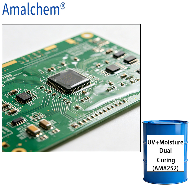 AM8252 UV+ влагонепроницаемая смола гравитационная с низкой вязкостью, термостойкая и гибкая — идеально подходит для нанесения конформального покрытия и лака на ПХД